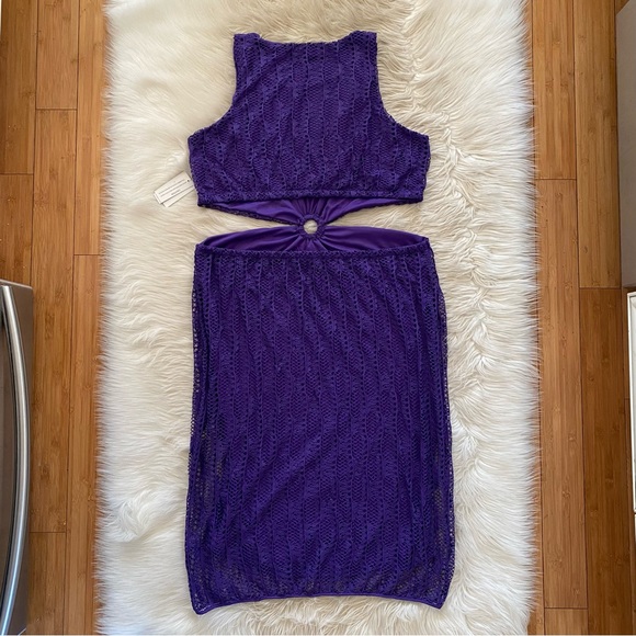Eloquii Purple Crochet Cut Out Side Sleeveless Coverup Knee Length Midi Dress - Picture 8 of 12